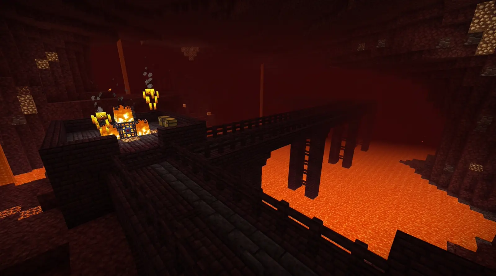 Nether fortress bridge over lava